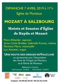 Soif de Culture - Concert Mozart à Salzbourg. Le dimanche 7 avril 2019 à MONTEUX. Vaucluse.  17H00